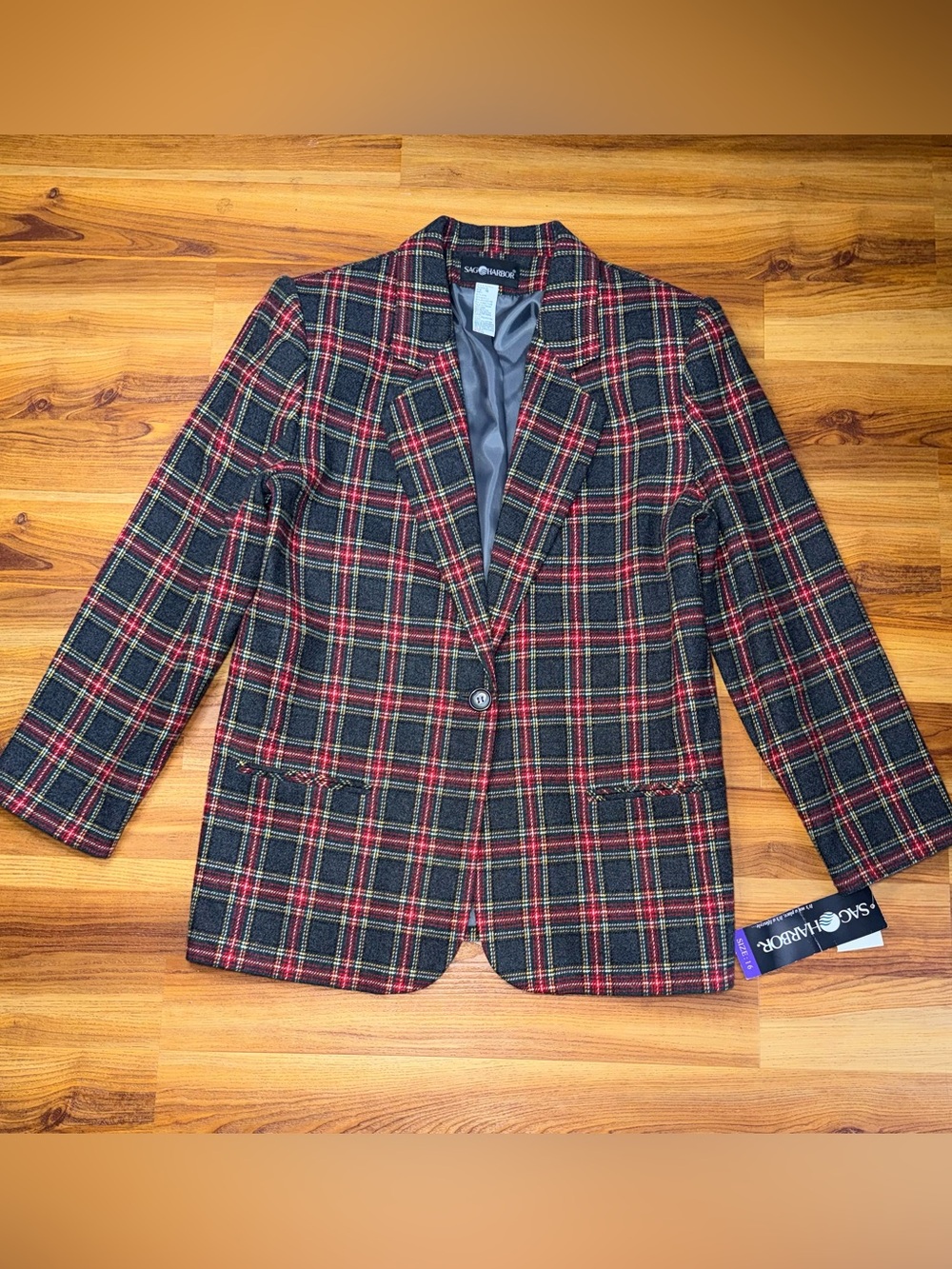 Sears Sag Harbor Dark Gray Plaid Jacket with Red & Yellow Checks